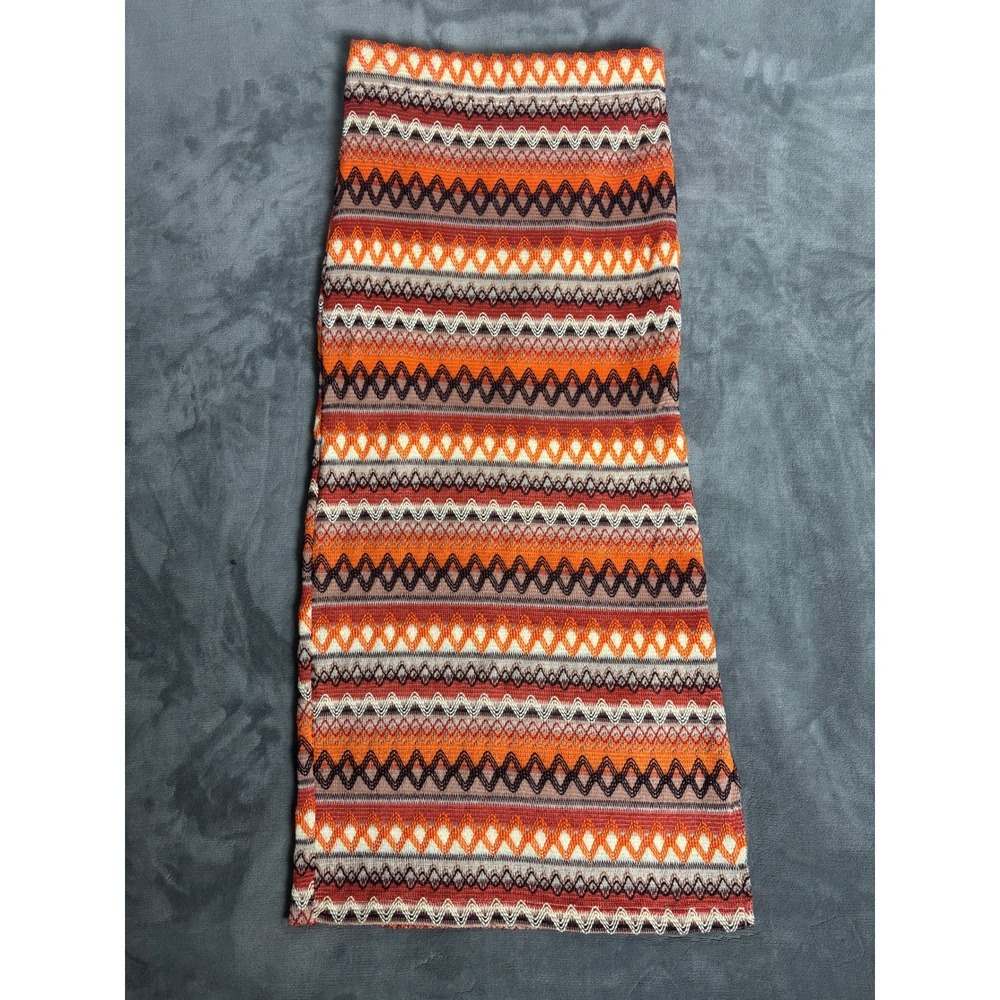 SHEIN Women's S Maxi Skirt Orange Brown Geometric Knit Boho Hippie Festival 70s